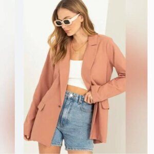 Open Edit The Curator Blazer Tan Portabella Womens Medium Single Button Longline